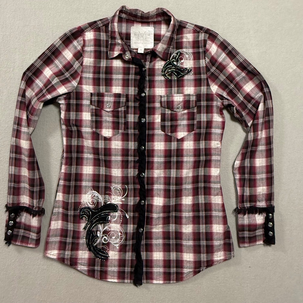 Maurices Premium‎ Western Plaid Pearl Snap Long Sleeve Shirt Women Medium